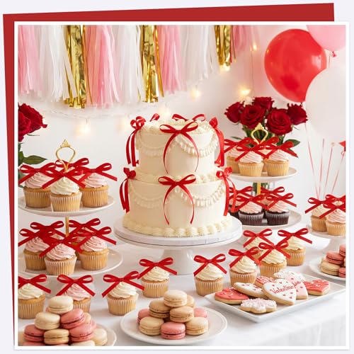 30 Pack Red Ribbon Bows for Cake Bow Cake Toppers (30 Count)