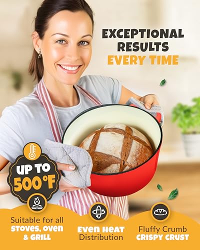 5 QT Enameled Dutch Oven for Bread Baking with Lid & Baking Set