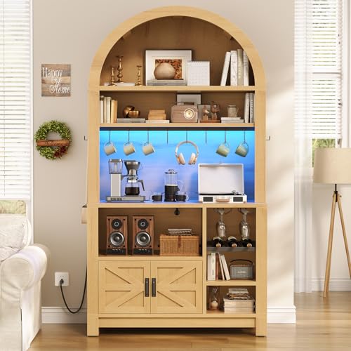 73" Tall Arched Bakers Rack with Power Outlet and LED Light