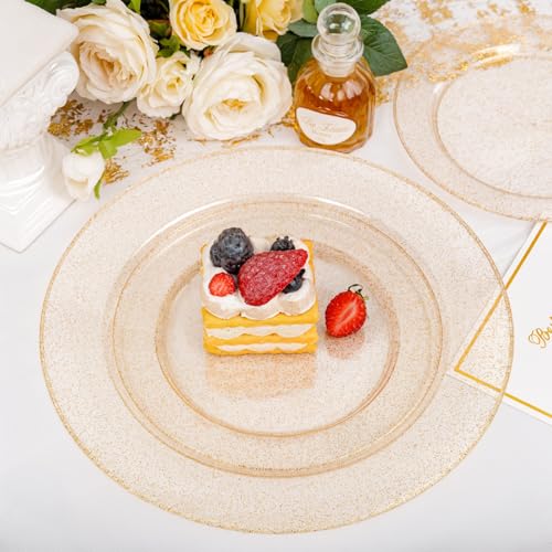 200 Pcs Gold Glitter Plastic Plates (200 Count)