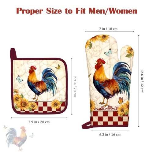 Rooster Oven Mitts and Pot Holders Set (4 Count)