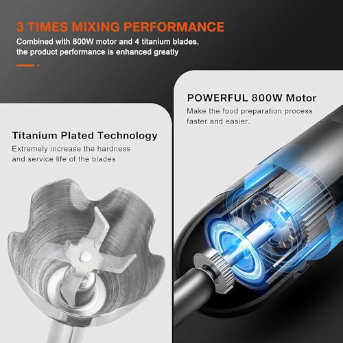 3-in-1 Immersion Hand Blender, 12 Speeds, Titanium Blades, Black