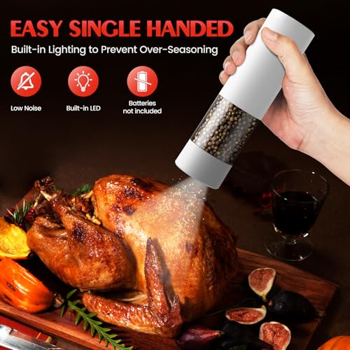 Electric Salt and Pepper Grinder Set Automatic Battery Pepper Mill Shakers Kitchen Gadgets Adjustable Coarseness Upgraded Larger Capacity with Led Birthday Gifts for Women