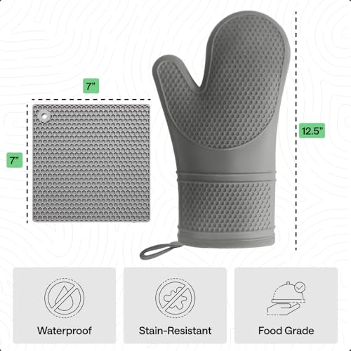 BPA Free Silicone Oven Mitts and Pot Holders Set (4 Count)
