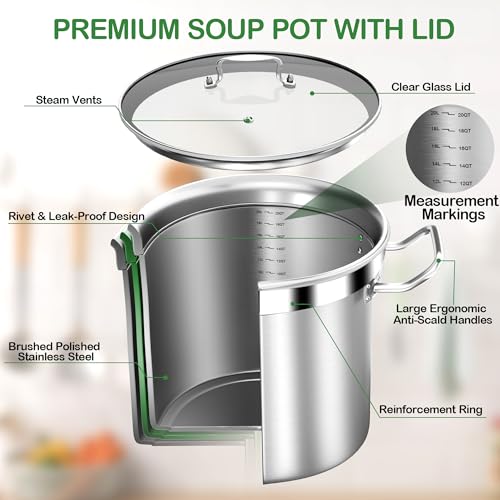 Stainless Steel 20 Quart Stockpot with Tempered Glass Lid