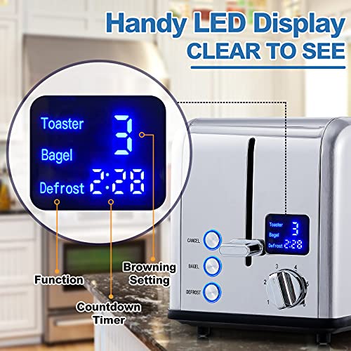 2 Slice Stainless Steel Toaster with Digital LED Display