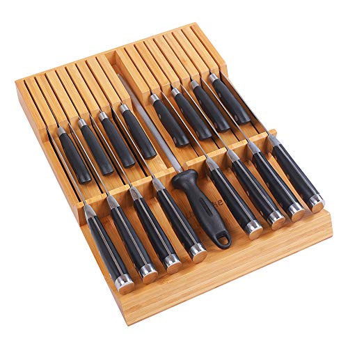 In drawer Knife Block Bamboo Kitchen Knives Drawer Organizer Large