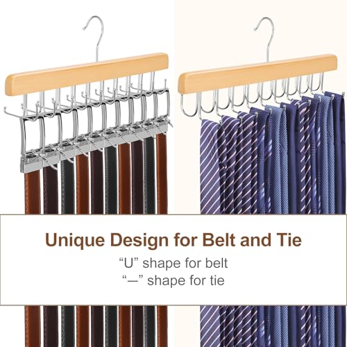 2 Pack 2 in 1 Belt Tie Hanger for Closet Max 60 Belts with 60 Ties Capacity (2 Count)