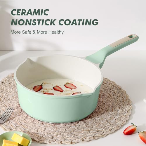 Ceramic Nonstick Saucepan with Double Pouring Spout