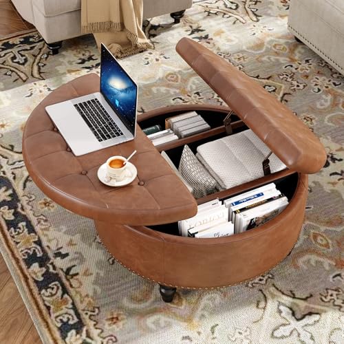 31.5 Inch Large Round Ottoman with Storage Circular