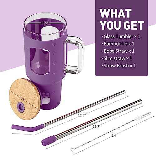 Glass Tumbler with Straw and Lid