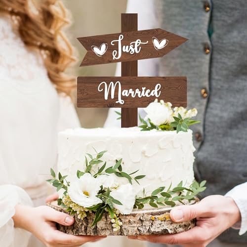 Just Married Cake Topper Rustic Wedding Cake Topper Double