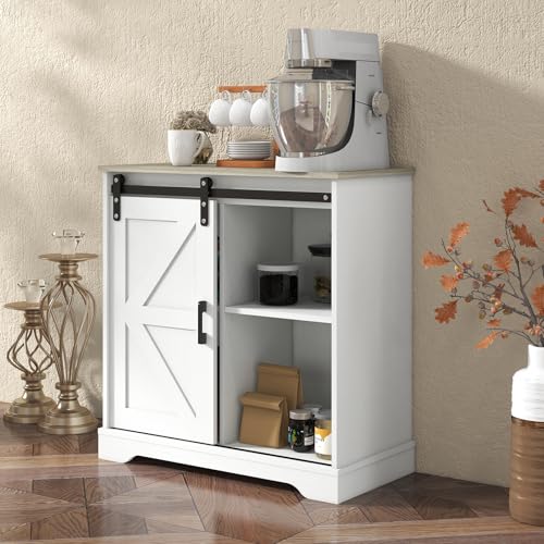 Sliding Barn Door Buffet Sideboard Storage Cabinet Coffee Bar Kitchen Farmhouse Style