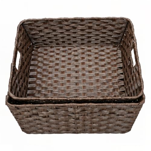 Large 2 Pack Plastic Wicker Storage Baskets (2 Count)