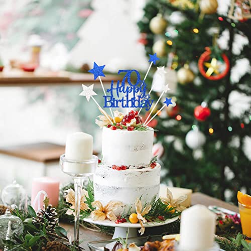 Royal Blue 70th Birthday Cake Topper with Glittery Stars (7 Count)