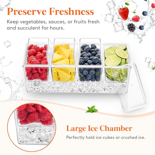 Chilled Condiment Caddy with 4 Compartment & Individual Lids
