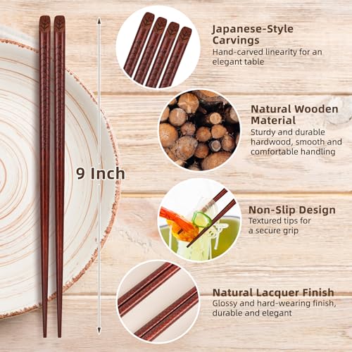 5 Pairs Hardwood Chopsticks Japanese Style Reusable Hand