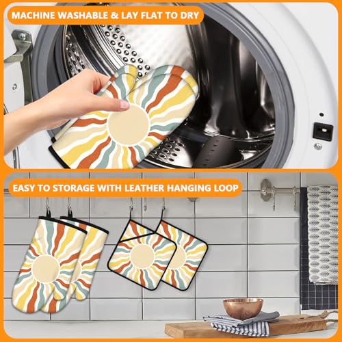 Mingnei Boho Sun Oven Mitts and Pot Holders Sets 4Pcs