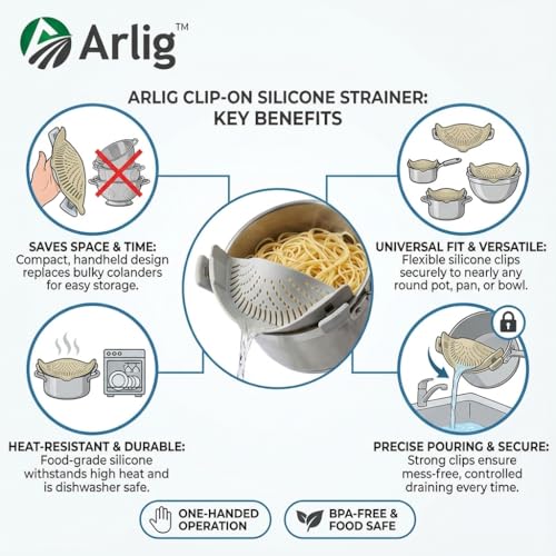 Clip On Pasta Strainer Silicone Universal Fit for all Pots and Bowls Snap On Drainer for Meat