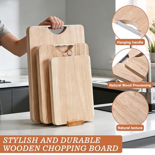 Wooden Cutting Board Set of 3 with Holder Maple Chopping Boards for Kitchen