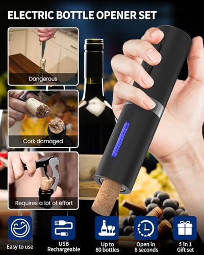 Electric Wine Bottle Opener Set Rechargeable Wine Corkscrew Cordless Wine Set with Charging Base
