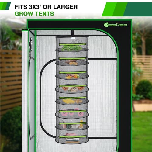 8 Layer Herb Drying Rack Hanging Mesh Foldable Plant Drying Racks 24" w Green Zipper Pruning Shears Gloves Dryer Hanging Rack for Herbs Seed Bud Fruit Clothes Grow Tent Closets Garden Outdoor