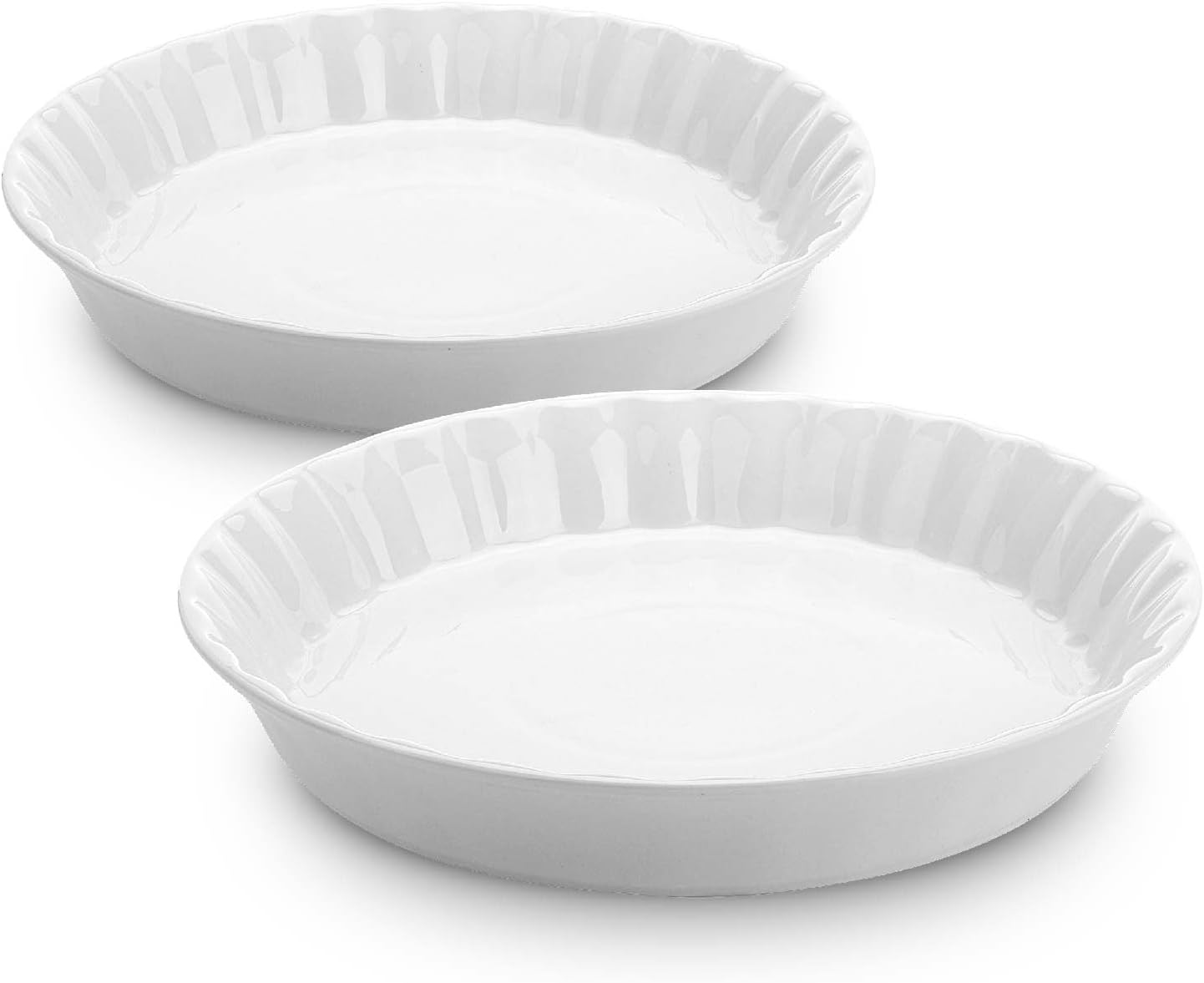 Brew To A Tea - Classic White Ceramic Pie Dish Set, 2 Pcs, 10.5" & 9.5", Pie Pans for Baking, Deep Dish Pie Plate - Culinary Roots