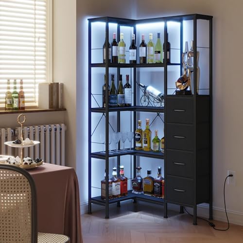 5 Tier Corner Bookshelf with LED Light Strips (6 Count)