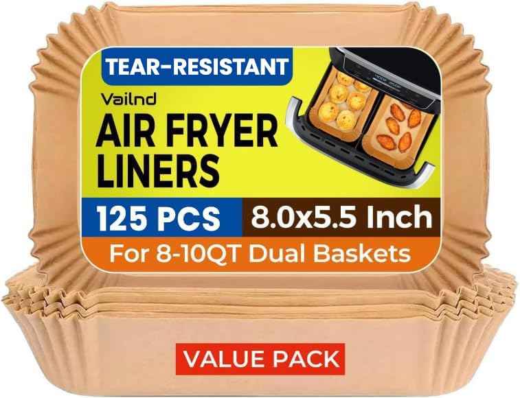 125Pcs Air Fryer Liners Disposable for Dual Basket 8x5.5 Inch Rectangle (125 Count)