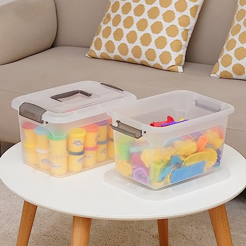 6 Packs 8.5 QT Storage Bins with Lids Clear Plastic Bins with Grey Handle Stackable Storage Containers for Organizing (6 Count)