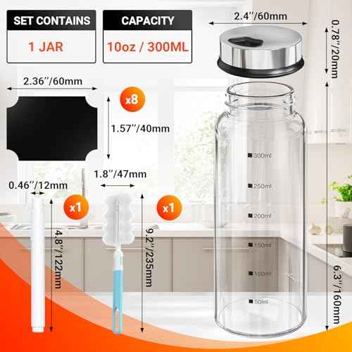 10oz Glass Spice Jar with Adjustable Pour Holes Scale Lines