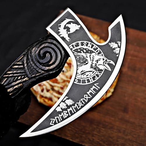 Pizza Cutter Axe Rocker Carbon Steel Slicer Chef Pizza Cutter Viking Axe with Leather Cover