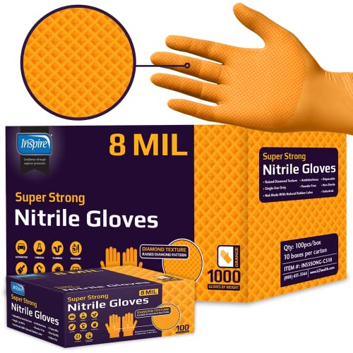 Cleanroom Orange Nitrile Gloves HEAVY DUTY 8 Mil Nitrile Chemical Resistant Medical Cooking Cleaning Disposable Gloves Case (1000 Count)