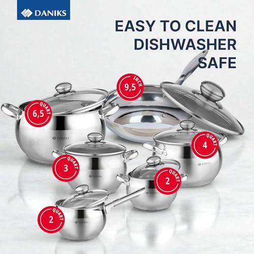 Classic 12 Piece Stainless Steel Cookware Set with Glass Lids