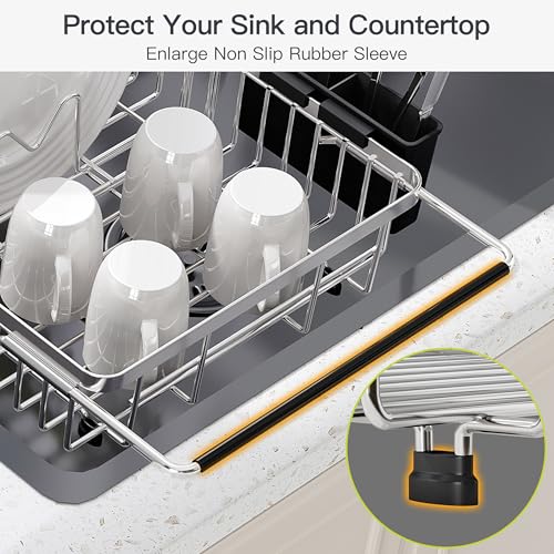 Expandable Dish Drying Rack Over the Sink with Utensil Holder