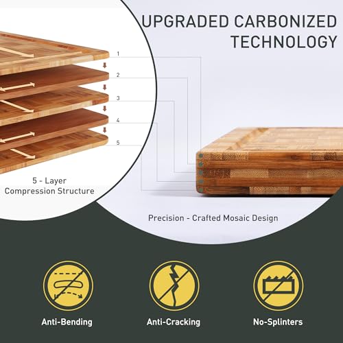 2 Pack Wooden Cutting Boards for Kitchen Bamboo Chopping Boards Non Toxic (2 Count)