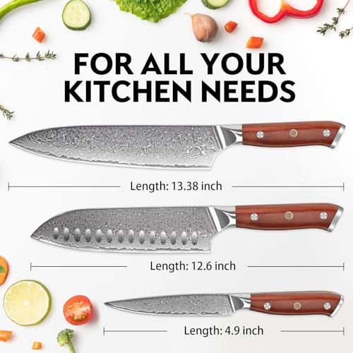Damascus Knife Set (3 Count)