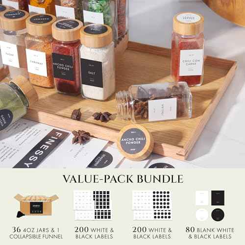 36 Thick Glass Spice Jars With Bamboo Lids (36 Count)