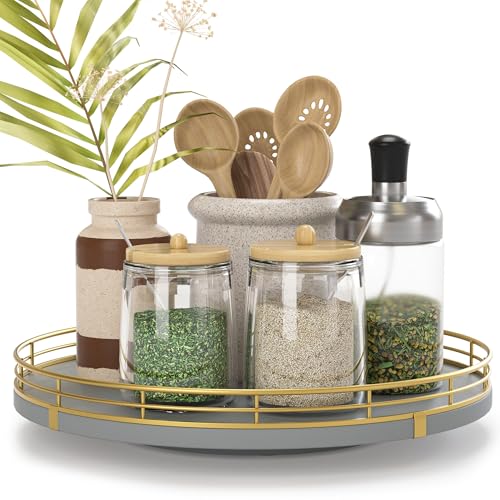 Oroutor 10 Inch Gray Wooden Lazy Susan Spice Organizer for Cabinet