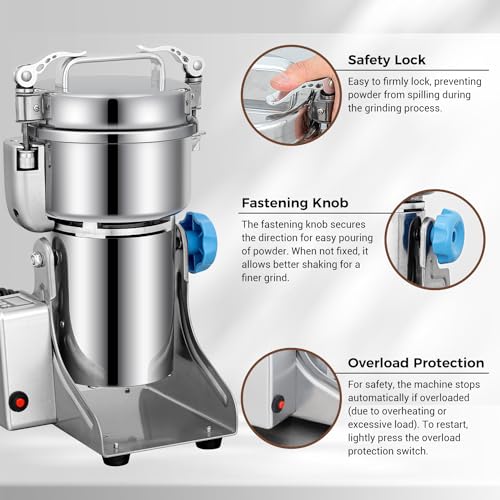 Grain Mill 500g Commercial Spice Grinders Electric 1500W Stainless Steel Pulverizer Dry Grinder for Grinding Wheat