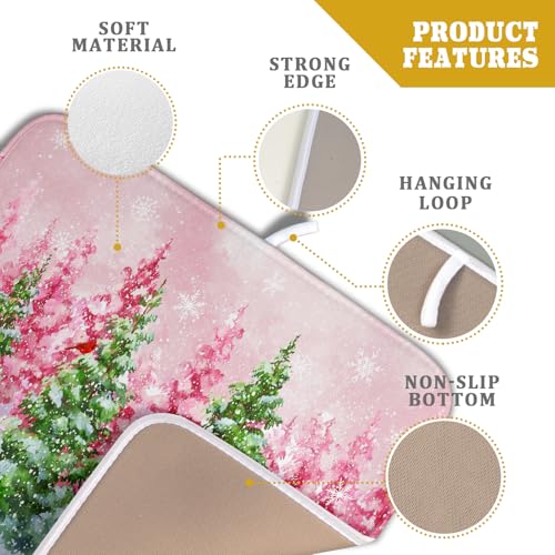 Pink Christmas Dish Drying Mat for Kitchen Counter Absorbent Dish Dry Pad