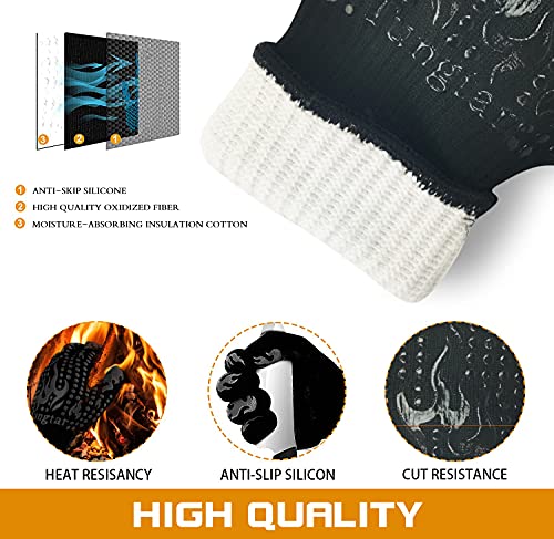 Mitts Oven Gloves with Fingers BBQ Heat Resistant Gloves Oven Gloves 1472℉ 14Inch Cut Resistant Cooking Grill Gloves Silicone Non (2 Count)
