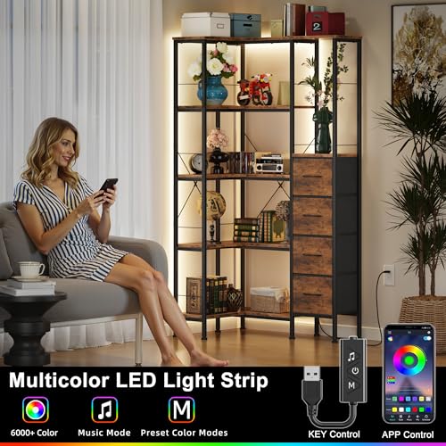 5 Tier Corner Bookshelf with LED Light Strips