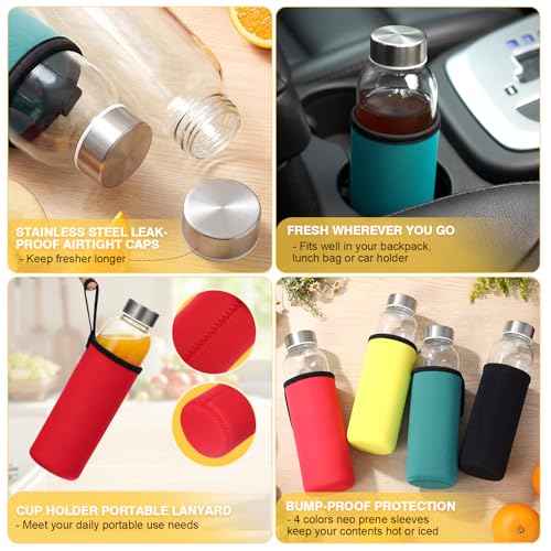 12 Pack Glass Water Bottles with Sleeves (12 Count)