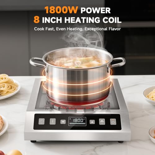 Portable Induction Cooktop 1800W Commercial Burner Stainless Steel