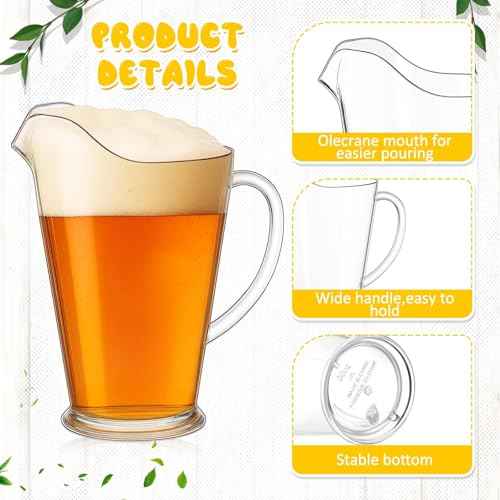Tessco 3 Pcs Plastic Pitchers 60 Oz Clear Water Beer Jug Large (3 Count)