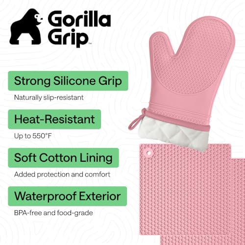 BPA Free Silicone Oven Mitts and Pot Holders Set (4 Count)