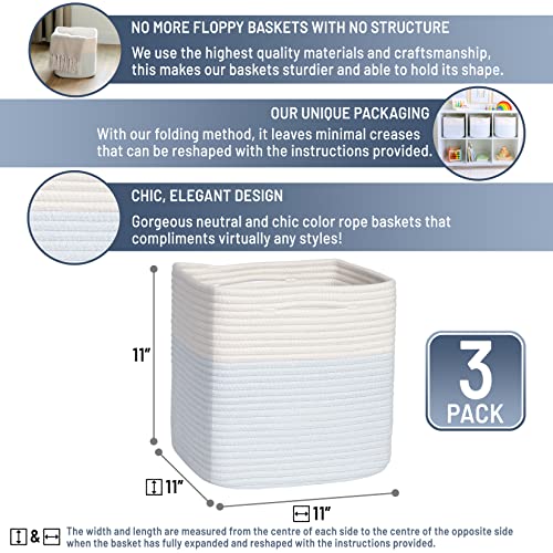 Storage Cubes 11 Inch Cotton Rope Woven Baskets for Organizing (3 Count)
