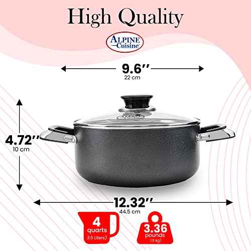 4 Quart Non stick Stock Pot with Tempered Glass Lid and Carrying Handles