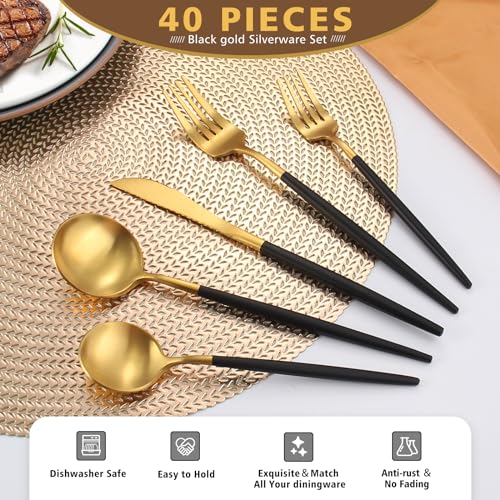Matte Black Gold Silverware Set